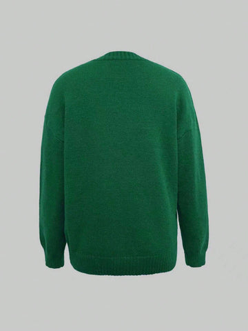 Retro Cartoon Bear Embroidered Loose Fit Round Neck Long Sleeve Sweater