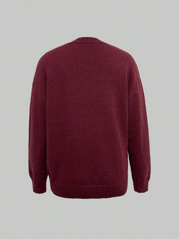 Retro Cartoon Bear Embroidered Loose Fit Round Neck Long Sleeve Sweater