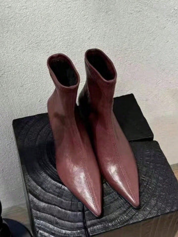 Suede Pointed Toe Slim Fit Ankle Boots With Fur Lining