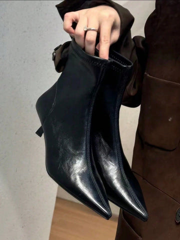 Suede Pointed Toe Slim Fit Ankle Boots With Fur Lining