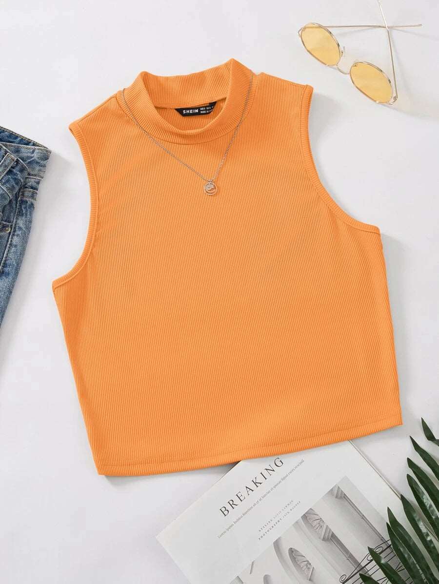 EZwear Mock Neck Rib-knit Tank Top