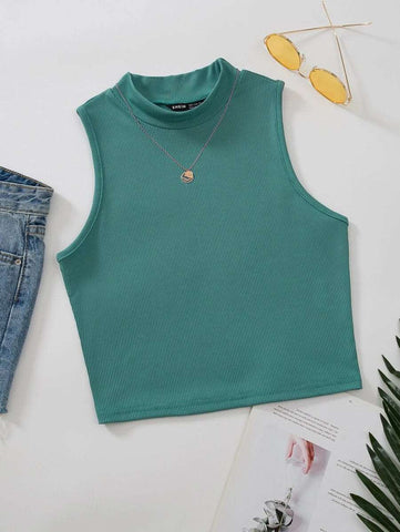 EZwear Mock Neck Rib-knit Tank Top