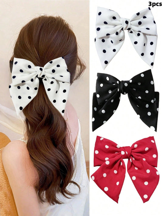1pc Korean Style Handmade Polka Dot Bow Scrunchie