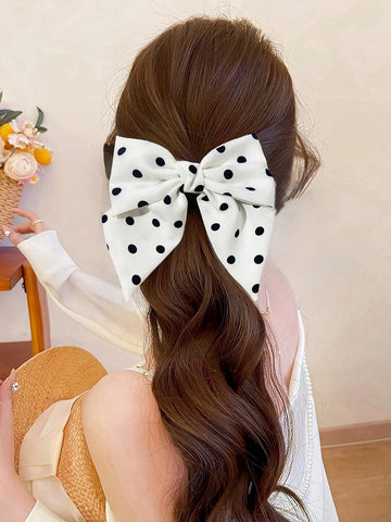 1pc Korean Style Handmade Polka Dot Bow Scrunchie