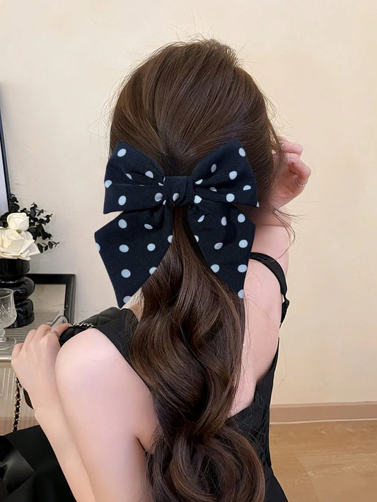 1pc Korean Style Handmade Polka Dot Bow Scrunchie
