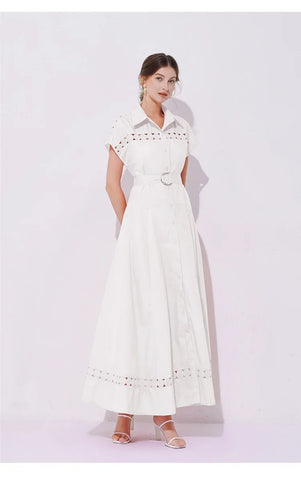 Long A- Line Dress Women's Sleeveless Waist-Cinching Collar Hollow out Cross-Border Maxi Dress