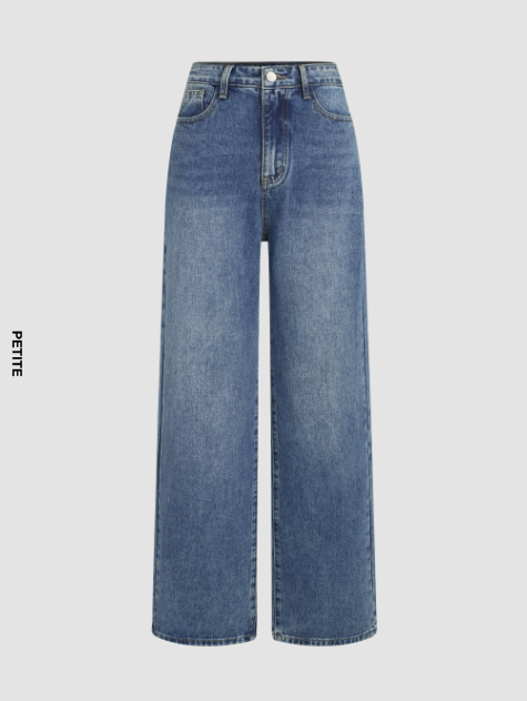 Petite Denim Solid Straight Leg Jeans