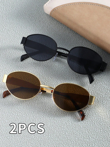 2 Pairs Of Women's Metal Frame Oval Fashion Glasses