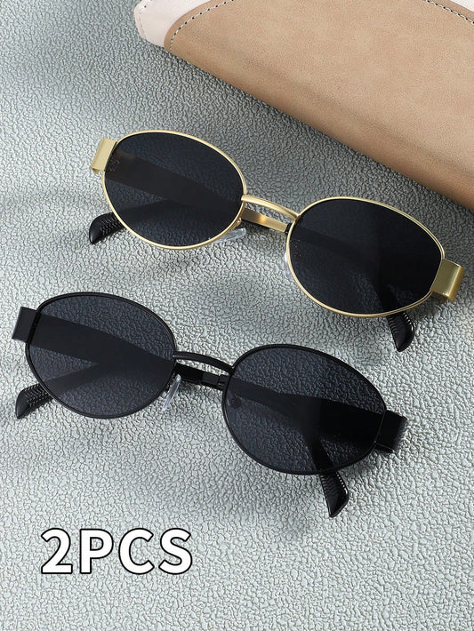 2 Pairs Of Women's Metal Frame Oval Fashion Glasses