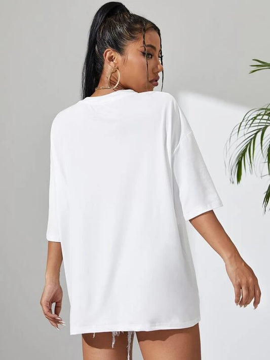 EZwear Letter Graphic Drop Shoulder Oversized Tee