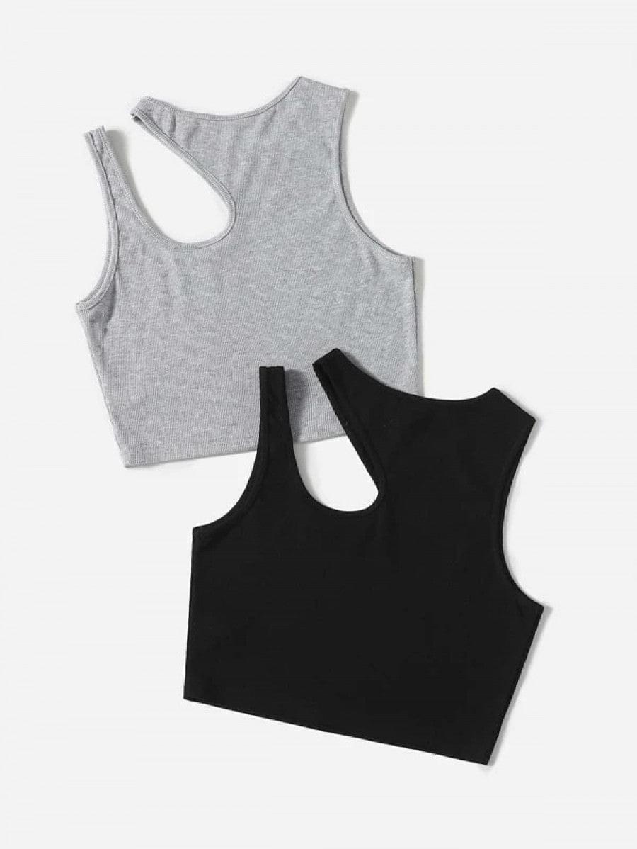 2pcs Solid Asymmetrical Neck Tank Top