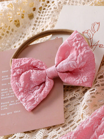 Baby Girl Sweet Bowknot Floral Trim Sleeveless Pink Jacquard Dress With Hair Scrunchie