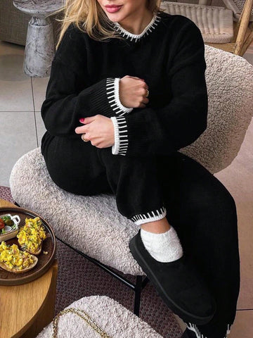 Women Colorblock Sweater Set