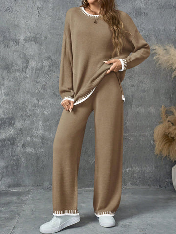 Women Colorblock Sweater Set