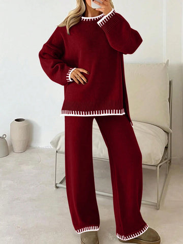 Women Colorblock Sweater Set