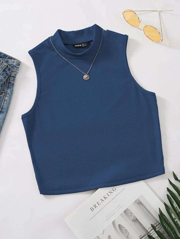 EZwear Mock Neck Rib-knit Tank Top