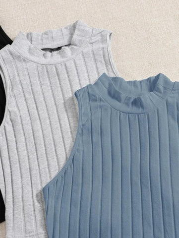 3 Pack Mock Neck Rib-knit Tank Top