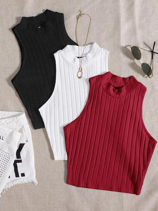 3 Pack Mock Neck Rib-knit Tank Top