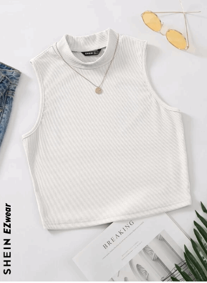 EZwear Mock Neck Rib-knit Tank Top