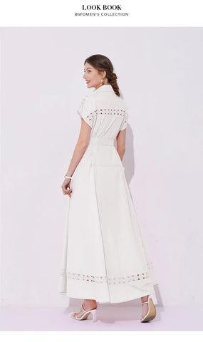 Long A- Line Dress Women's Sleeveless Waist-Cinching Collar Hollow out Cross-Border Maxi Dress
