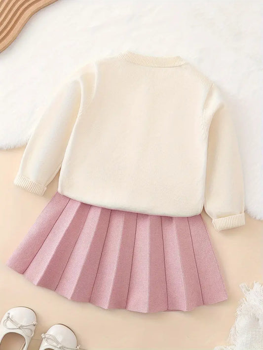 2pcs Girls Strawberry Knitwear Outfits