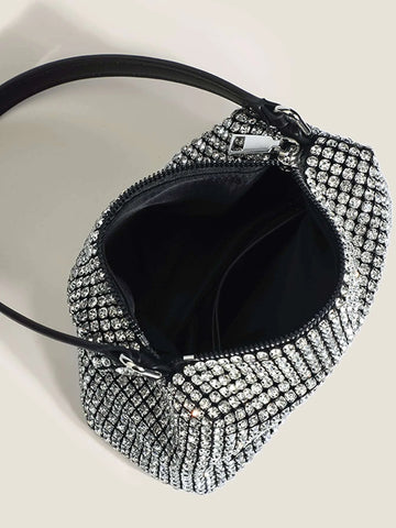 Glitter Bling,Shiny Glamorous,Elegant,Exquisite Mini Rhinestone Decor Chain Square Bag