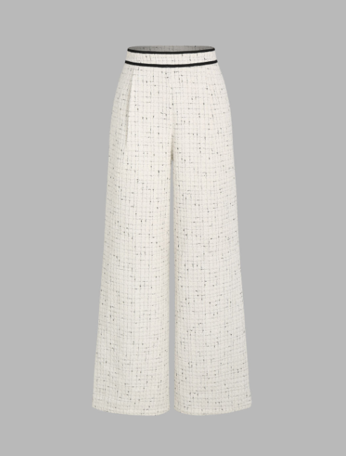 Tweed Middle Waist Contrasting Binding Straight Leg Trousers