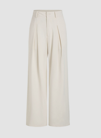 MILK TEA PLEATED WIDE LEG TROUSERS