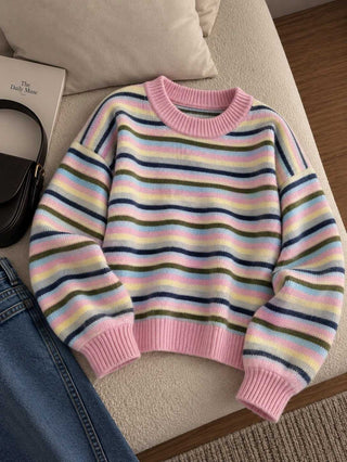 Striped Round Neck Loose Knit Pullover Sweater