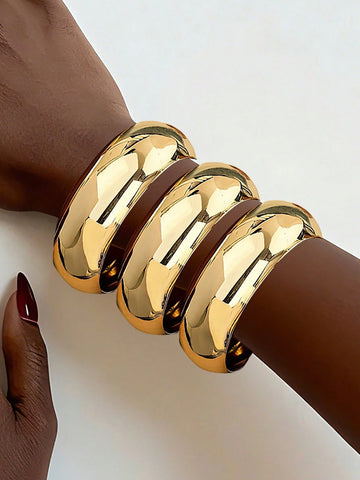 3pcs Vintage Exaggerated Coin Design Metal Gold Bangle Bracelet Set