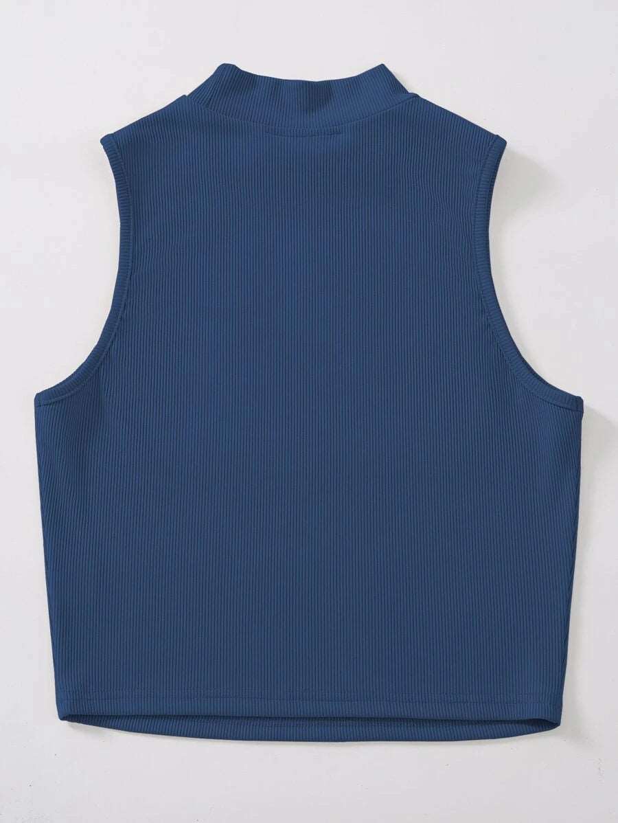 EZwear Mock Neck Rib-knit Tank Top