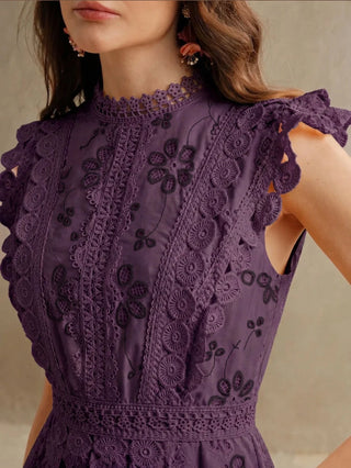 Multi-Layer Lace Stand Collar Cap Sleeve Yellow Dress