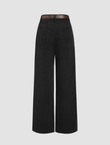 Corduroy Middle Waist Pocket Straight Leg Trousers With Belt