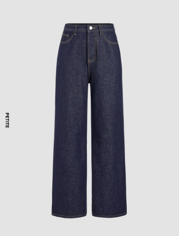 Petite Denim Solid Straight Leg Jeans