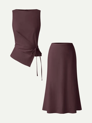 2Pcs Set Boatneck Top & Maxi Flared Pull-On Skirt