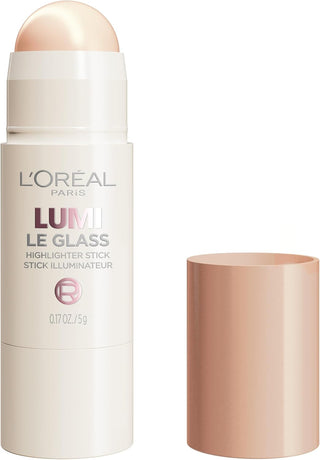 L'Oreal Lumi Le Glass highlighter stick with cap on a white background
