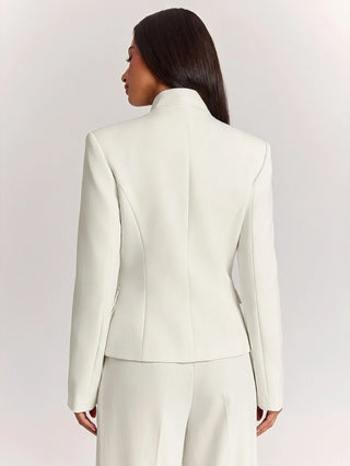 Wide Shoulder Cinched Waist Utility Pocket Decor Short Long Sleeve Blazer