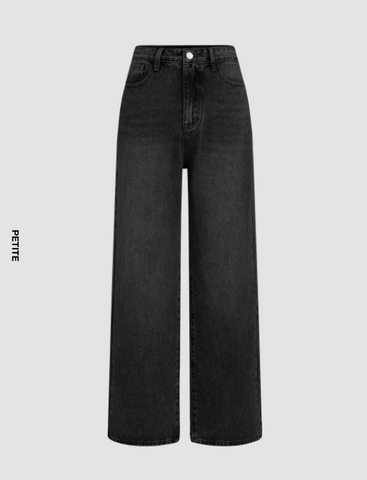 Petite Denim Solid Straight Leg Jeans