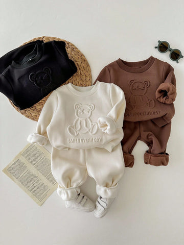 6pcs Baby Boy Knitted Solid Striped Casual Sweatshirt And Pants Set