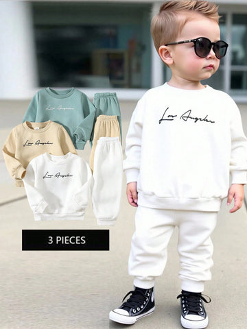 6pcs Baby Boy Knitted Solid Striped Casual Sweatshirt And Pants Set