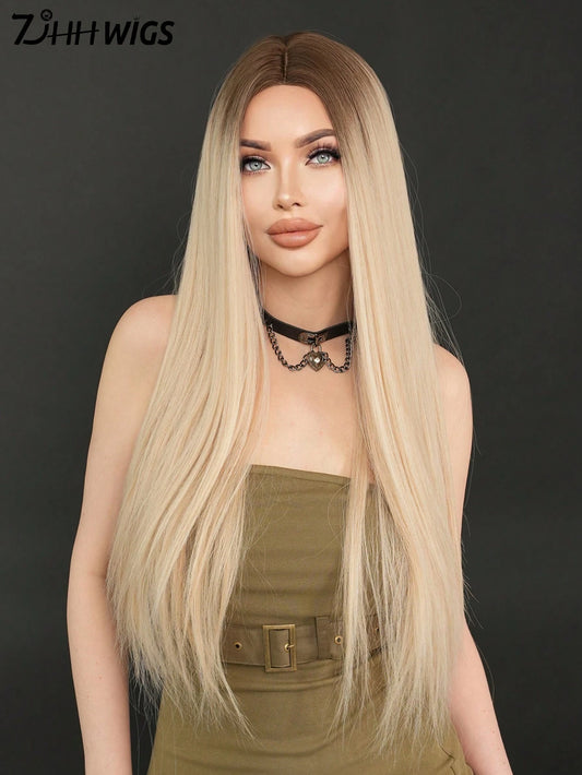 Ombre Blonde Wigs For Women Super Long Straight Wigs