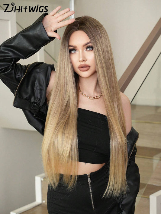 Ombre Blonde Wigs For Women Super Long Straight Wigs