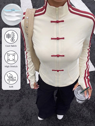 Cardigan With Ribbon And Frog Button Design