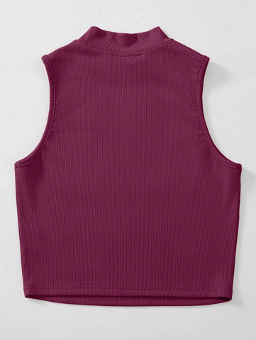 EZwear Mock Neck Rib-knit Tank Top