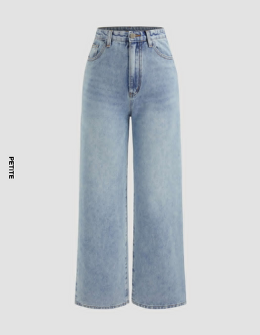 Petite Denim Solid Straight Leg Jeans