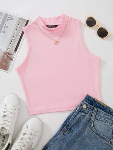 EZwear Mock Neck Rib-knit Tank Top