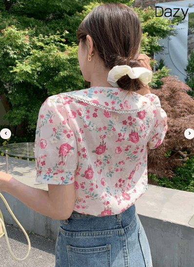 DAZY Floral Embroidery Peter Pan Collar Puff Sleeve Blouse