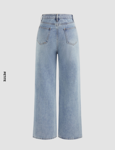 Petite Denim Solid Straight Leg Jeans