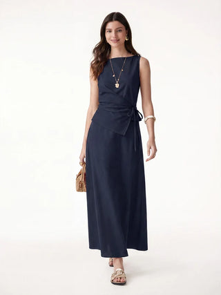 2Pcs Set Boatneck Top & Maxi Flared Pull-On Skirt