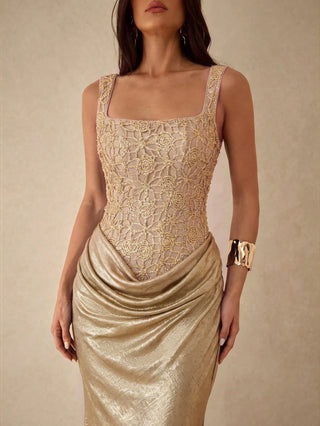 Lace-Paneled Mermaid-Style Long Party Dinner Dress
